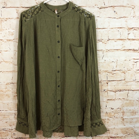 Free People The Best Blouse green crochet button - Picture 2 of 7